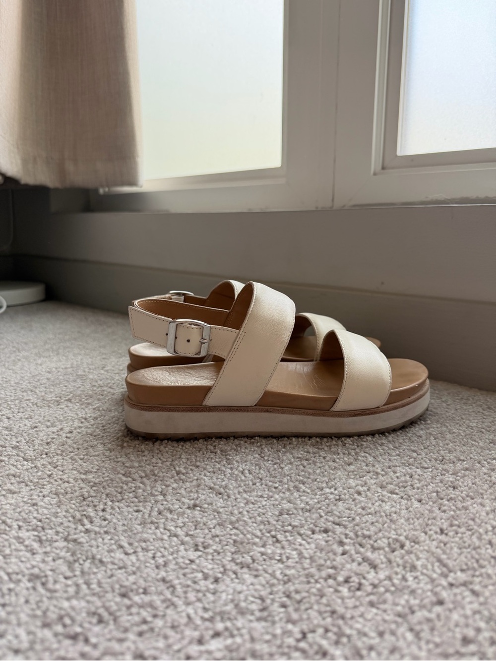 Quince Cream Double-Strap Platform Slingback Sandals